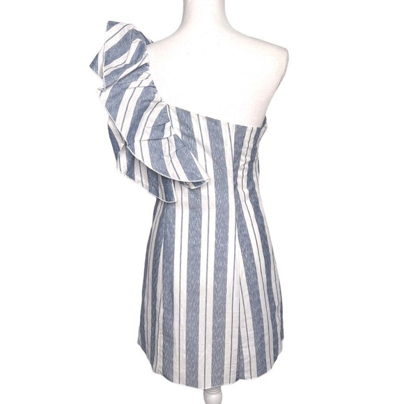 Romeo & Juliet Couture One Shoulder Ruffle Dress White Blue Striped Size S NWT - Picture 7 of 13